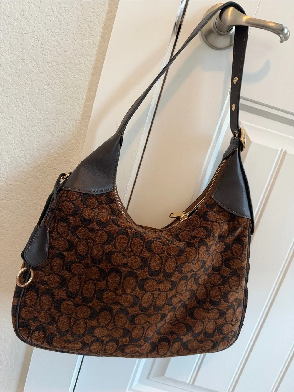 Coach Ella Brown Signature Corduroy Hobo with Dark Trim